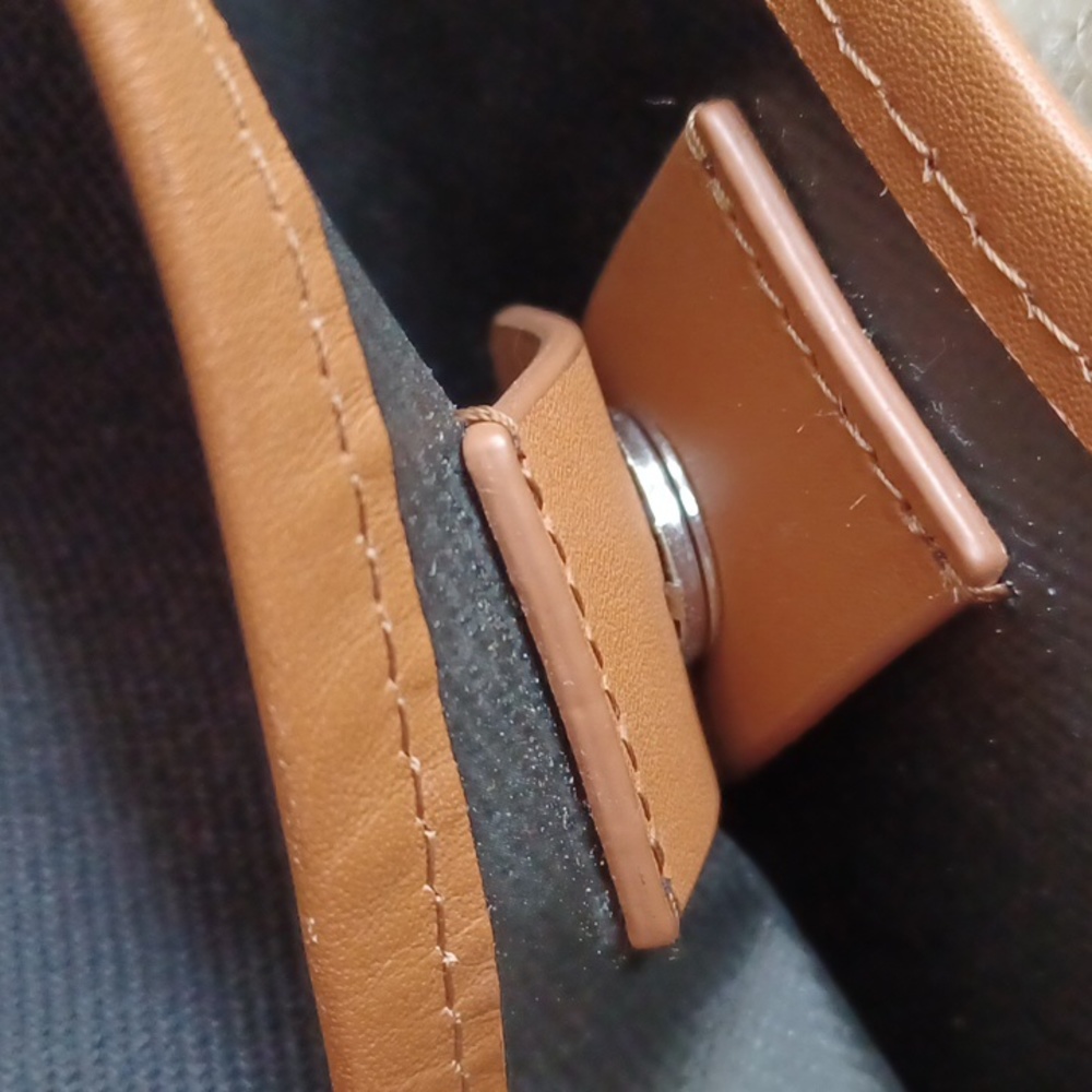 Canvas Tote Bag with Tan Leather Trim - Women's Shoulder Bag - Picture 8 of 16